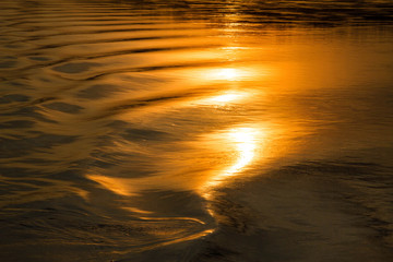 	Reflection of the sunset on the watery surface.