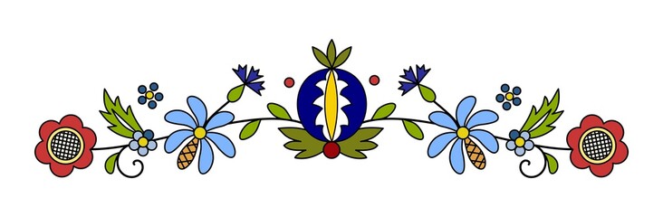 Traditional, modern Polish - Kashubian floral folk decoration vector - wzór kaszubski, haft kaszubski, wzory kaszubskie - obrazy, fototapety, plakaty