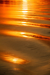 Reflection of the sunset on the watery surface.
