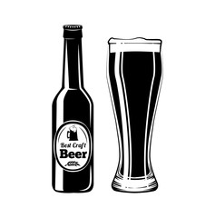 Beer Bottle And Glass. Alcohol Drink Vintage  Elements. Isolated On White