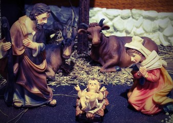 a nativity scene with the holy family