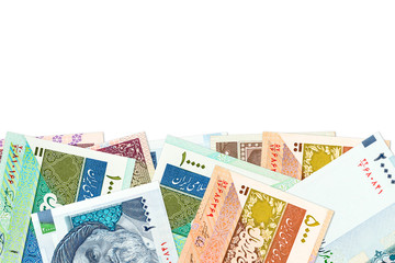 some iranian rial bank notes with copy space