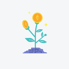 Etherium flower concept of virtual money for bitcoin and blockchain. Vector illustration Bitcoin business concept