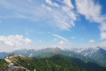 Trail course to Mt. YARIGATAKE from Mt. TsubakuroDake / 燕岳から眺める槍ヶ岳への縦走路