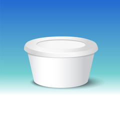 Vector realistic yogurt, ice cream or sour creme package on white backgrounnd. 3D illustration. Mock up of container isolated. Template for your design. Side view. Diminishing perspective