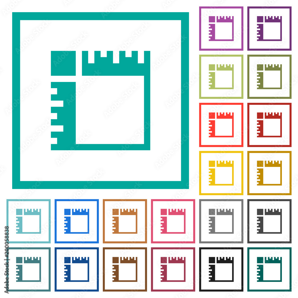Poster canvas rulers flat color icons with quadrant frames