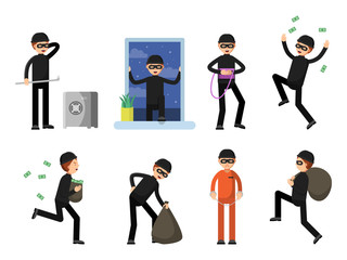 Set of criminal characters isolate on white