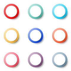 Set of simple colorful circle button icon for paper cut graphic idea design concept