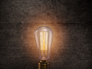 Vintage Edison light bulb on dark background.