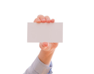 Fototapeta premium Child's hand showing an empty business card