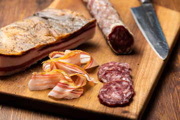 Cold cut with cured meat, bacon and charcuterie selection salami
