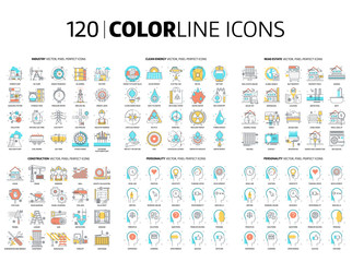 Fototapeta na wymiar 120 Color line icons