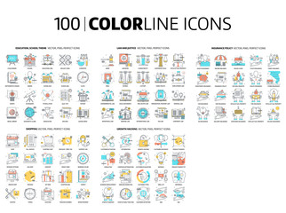 Fototapeta na wymiar 100 Color line icons