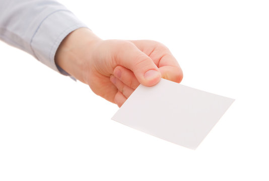 Child's hand showing an empty business card