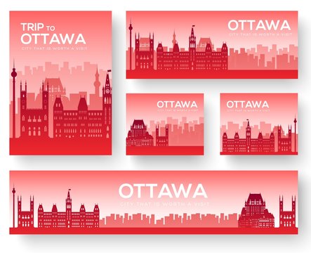 Set of Ottawa landscape country ornament travel tour concept. Culture traditional, magazine, book, poster, abstract, element. Vector decorative ethnic greeting card or invitation background
