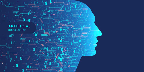 Artificial intelligence. Conceptual illustration on the theme of digital technologies, the image of the human head.