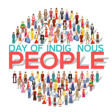 People Friendship. International Day of the World Indigenous Peoples. Vector flat circle concept illustration concept background