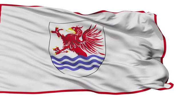 Slupsk  flag, city of Poland, realistic animation isolated on white seamless loop - 10 seconds long (alpha channel is included)