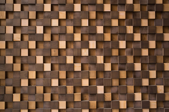 Abstract wooden background designed with many squared planks. © Olga Zarytska
