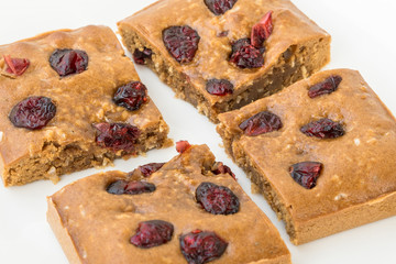 Chocolate brownies with cranberry.