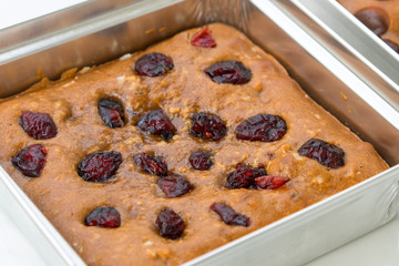 Chocolate brownies with cranberry.