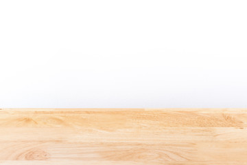wooden table and white background with copy space.