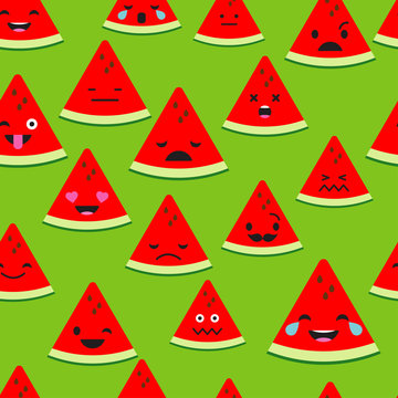 Seamless background with Emotions Watermelon. Cute cartoon. Vector illustration. Textile rapport.