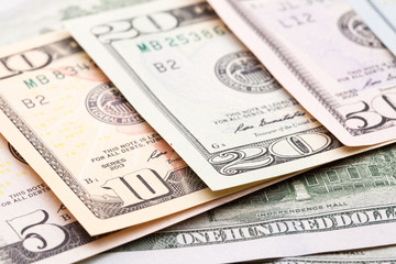 banknotes of dollars with different denominations