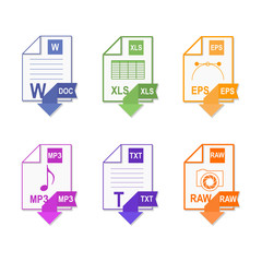 File format. Set icon. Flat design. File extension icons 