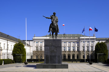 Warsaw, Poland - Historic quarter of Warsaw old town - president palace at Krakowskie Przedmiescie...