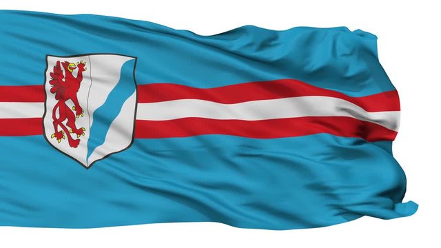 Stargard flag, city of Poland, realistic animation isolated on white seamless loop - 10 seconds long (alpha channel is included)