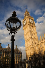 Fototapeta na wymiar Big Ben and Ornate Lamp in Westminster, London