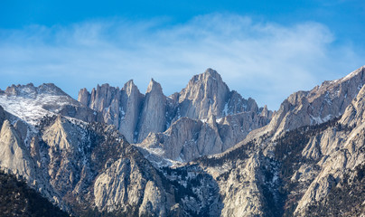 Mountain Whitney close-up view at Alabama Hills, Eastern Sierra Nevada Mountains, Lone Pine, California, USA. - obrazy, fototapety, plakaty