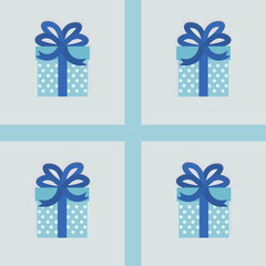 Four blue gifts on a light background, for a website, for a birthday, an icon, a miniature, a souvenir, a vector illustration 
