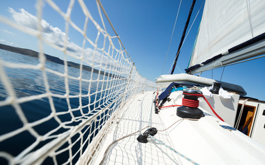 Portrait of sailing boat on open sea