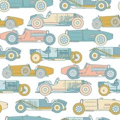 Wall murals Cars Vector race retro sport car seamless pattern. Vintage automobiles isolated on white background.