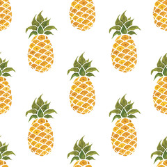 Ananas-Hintergrund. Handgezeichnete Abbildung. Aquarell nahtloses Muster
