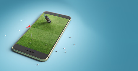 Mobile phone screen golf game concept. Minimal golf field background design