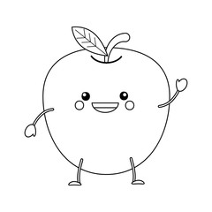 Colorless  funny cartoon apple. Vector illustration. Coloring pa