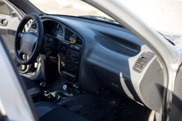 Interior of a modern luxury car. Steering wheel