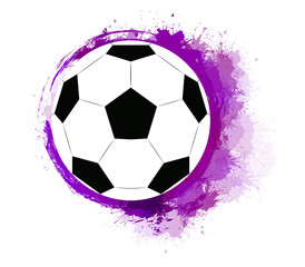 Illustration of a soccer ball with watercolor splashes.  Vector element for your design