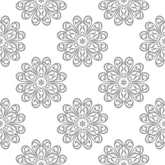 Gray floral seamless pattern on white background