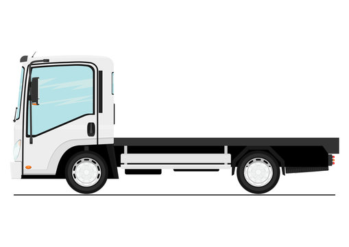 Cartoon modern small truck. Side view. Flat vector.
