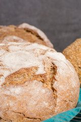 Farmers homemade organic wheat, barley and rye bread in assortment