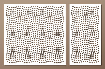 Set decorative card for cutting. Square pattern. Laser cut. Ratio 1:1, 1:2. Vector illustration.