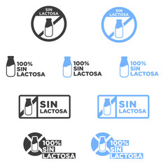 Lactose free icon set. Written in Spanish.