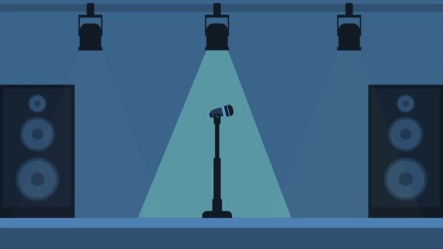 Concert stage with a microphone and a lamp