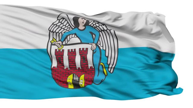 Torun flag, city of Poland, realistic animation isolated on white seamless loop - 10 seconds long (alpha channel is included)