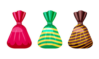 A set of sweet candies in a package of different colors, vector. Illustration of cartoon style, isolated