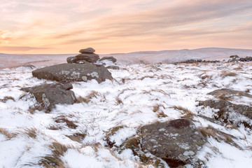 Snowfall on Belstone Tor Dartmoor National Park